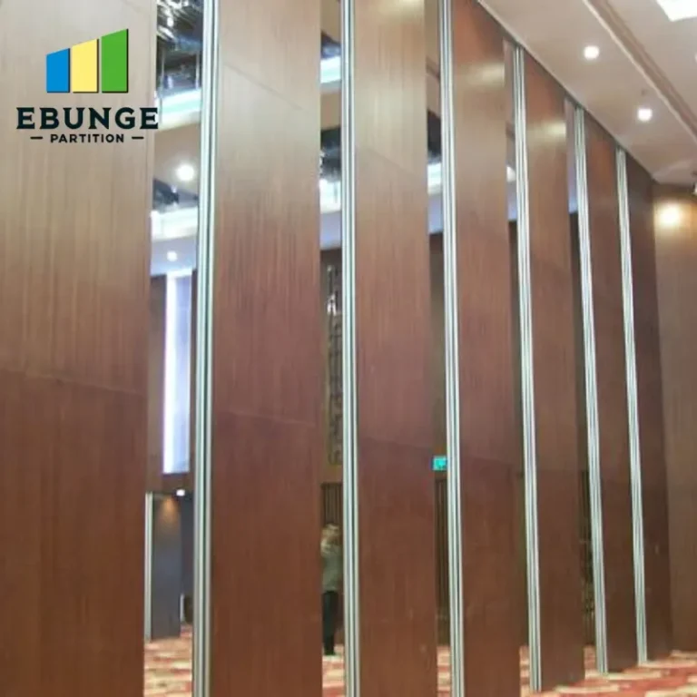 Sliding folding partition in modern conference center separating meeting rooms