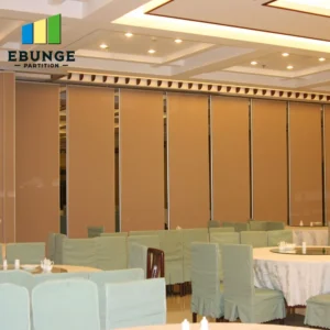 sliding folding wall dividing a community center hall into two rooms