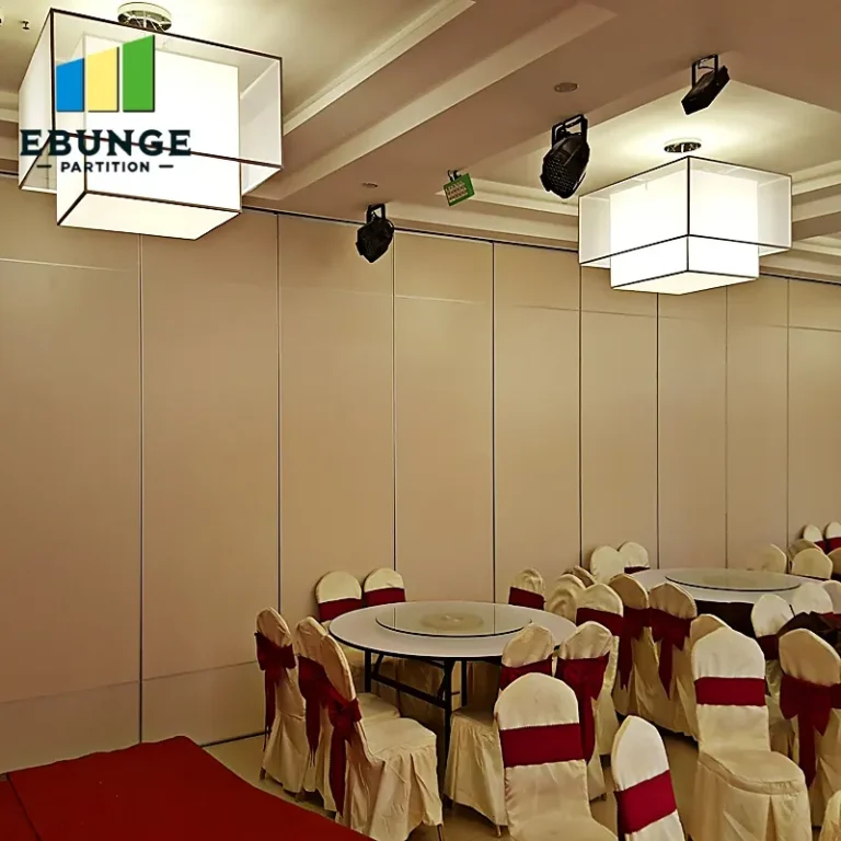movable partition walls dividing a hotel ballroom into separate event spaces