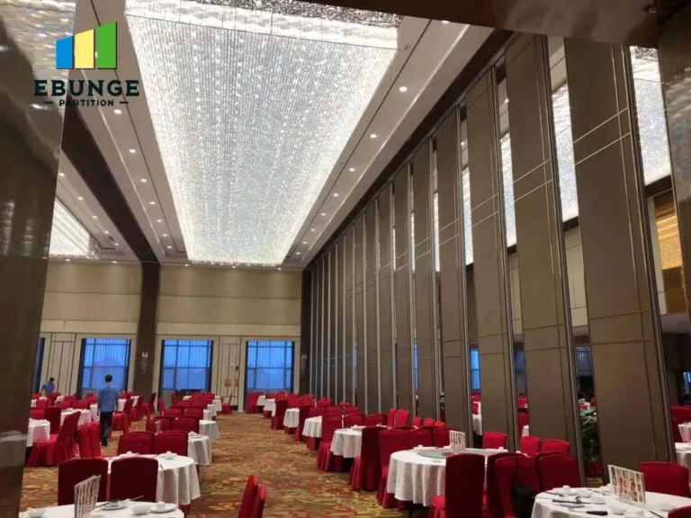 movable partition wall in a hotel training center with top-hung track