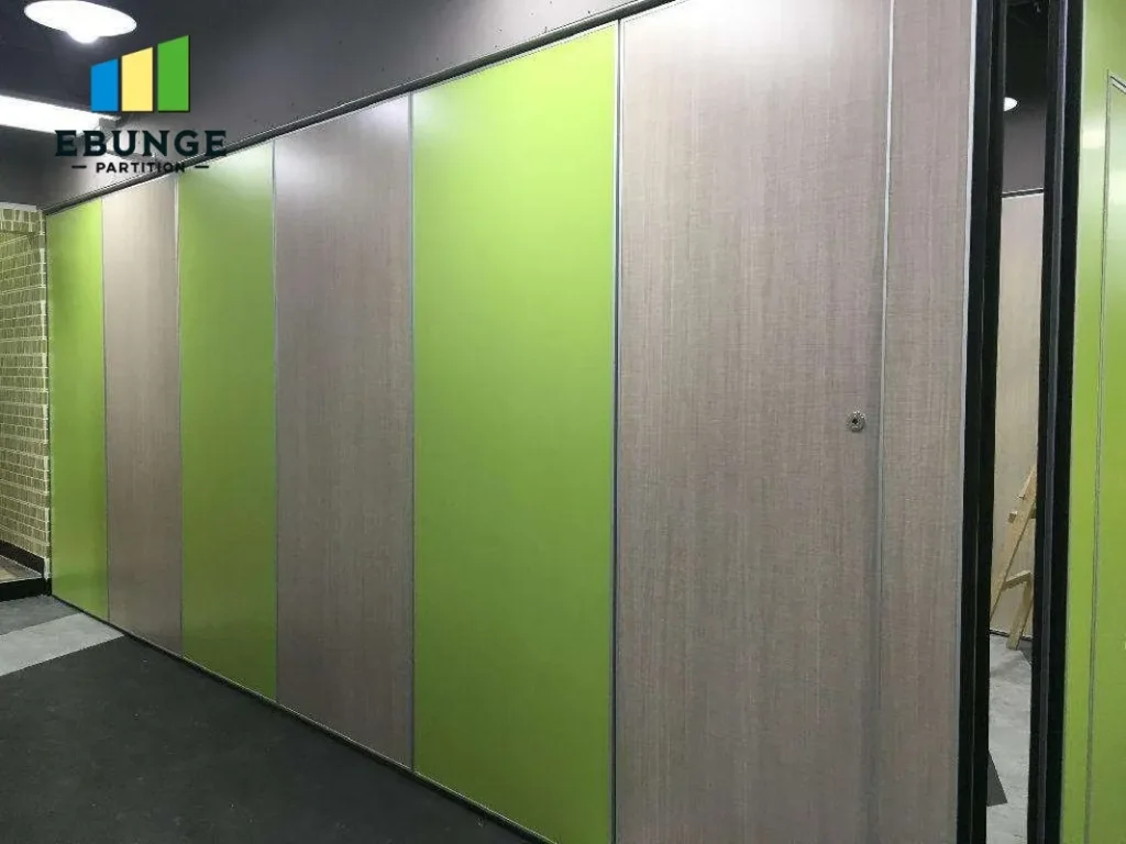 movable partition wall in a community center with acoustic panels