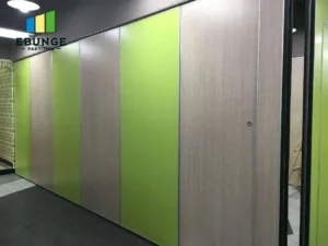 movable partition wall in a community center with acoustic panels
