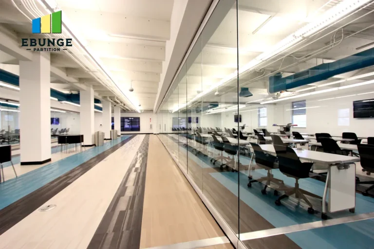 movable partition walls on wheels in a conference room