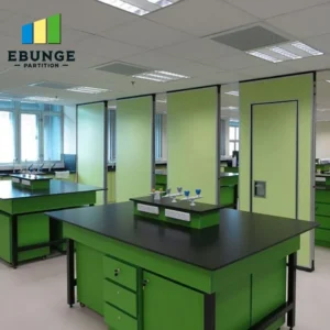 movable partition wall in a school hall with acoustic panels