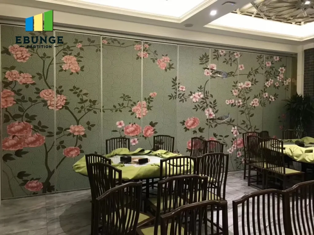 modern sliding partition wall design for living room with acoustic panels