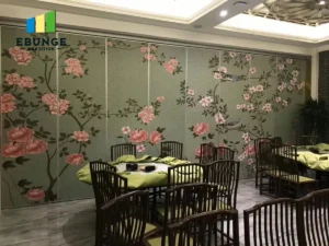 modern sliding partition wall design for living room with acoustic panels