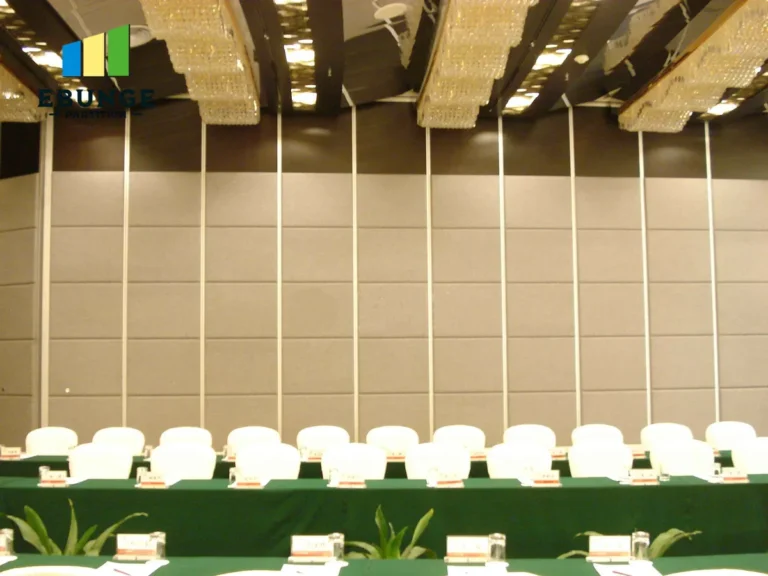 office folding partition installation in conference room with acoustic panels