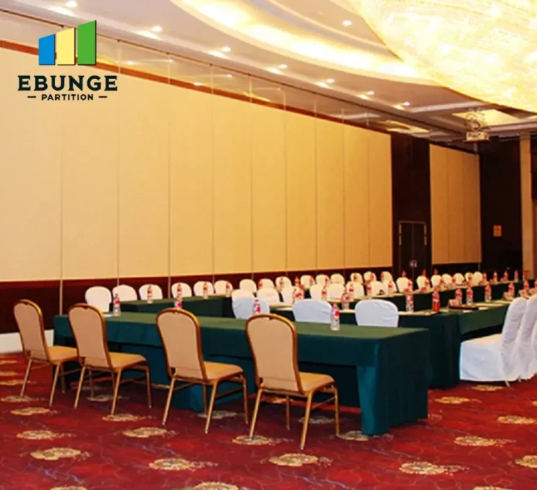 operable wall sliding room divider in a conference room