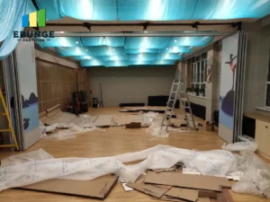 movable partition wall with door in a hotel banquet hall