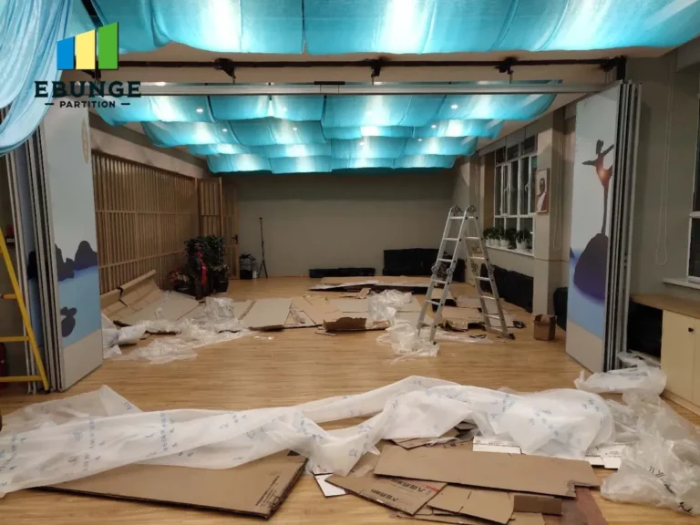 movable partition wall with door in a hotel banquet hall
