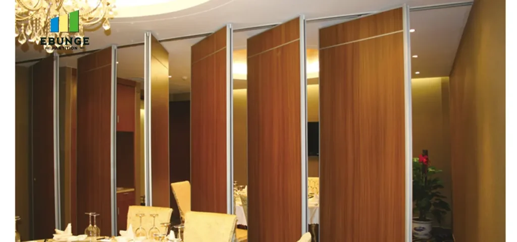 operable wall panels stacked neatly in hotel conference room