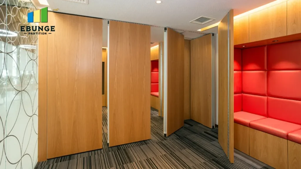 acoustic partition wall installation in a community center with soundproofing panels