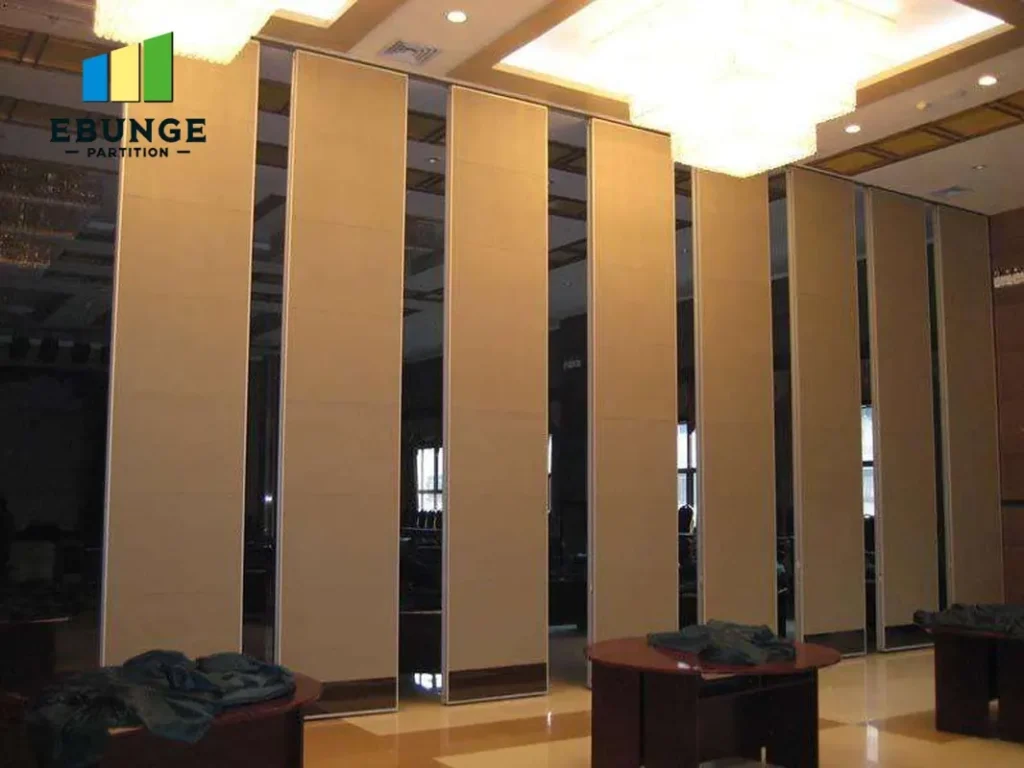 top hung operable wall in restaurant private room with acoustic panels