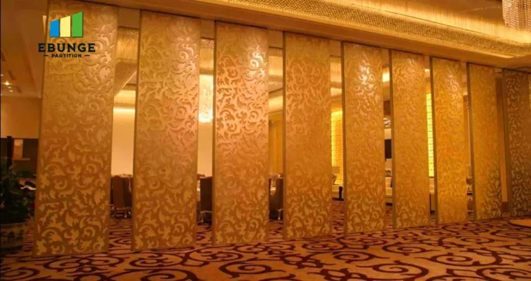 operable partition wall in exhibition hall with acoustic panels