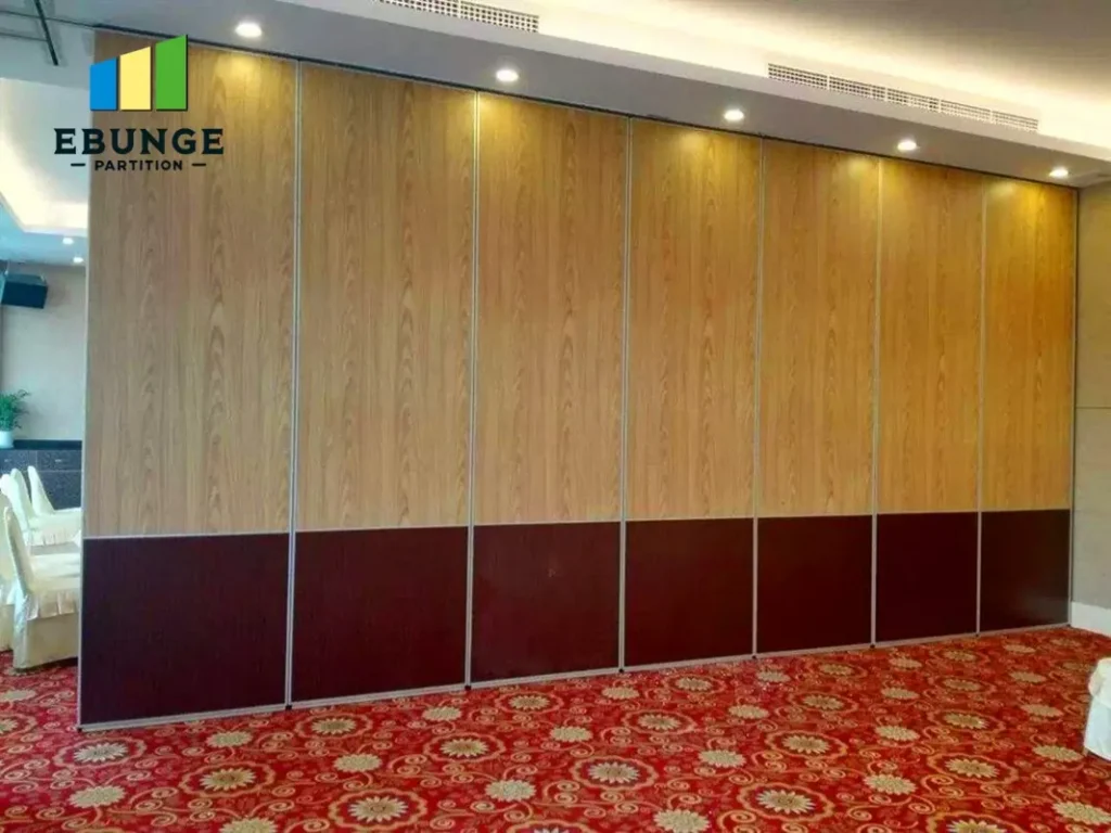 folding partition wall panel stacking design in a hotel ballroom