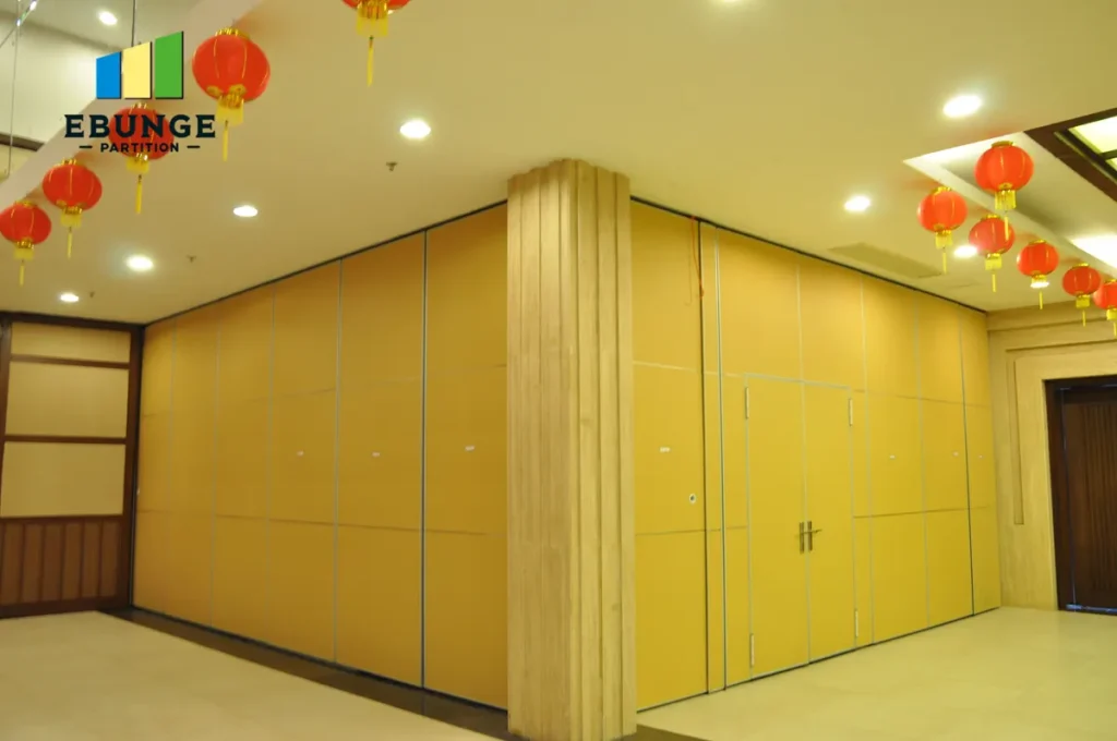 sliding acoustic partitions in a community center with flexible space