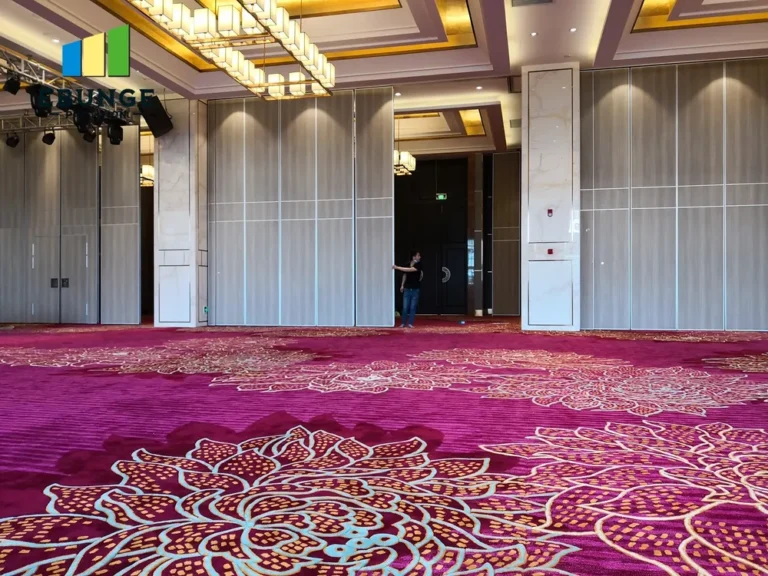hotel banquet hall with acoustic operable walls in open position