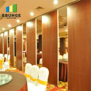top-hung operable partition in a restaurant private room with no floor track