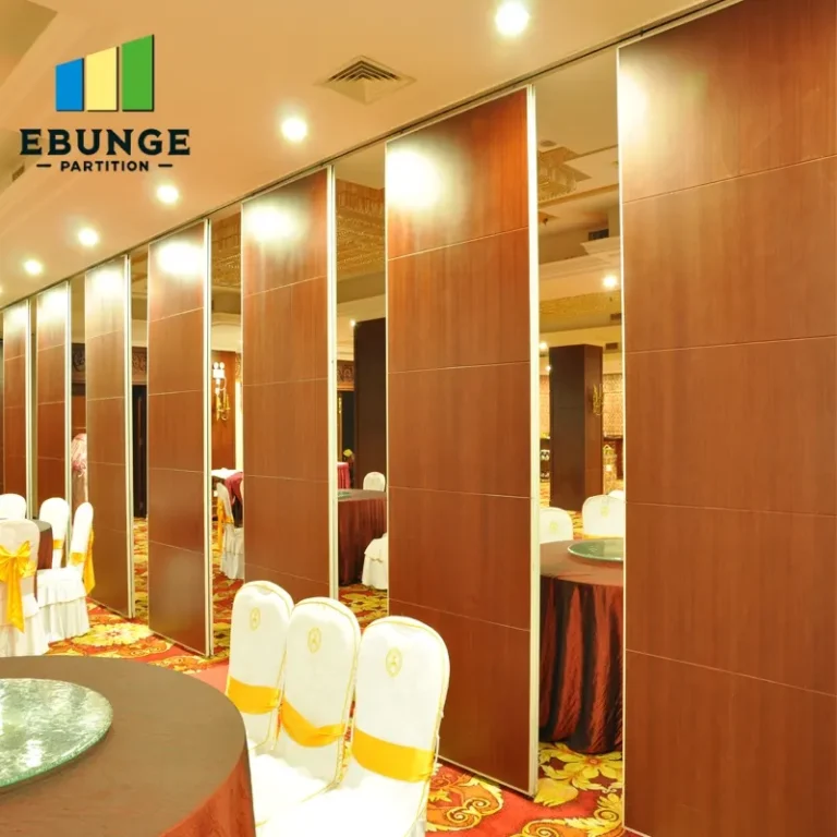 top-hung operable partition in a restaurant private room with no floor track