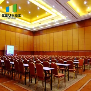 operable wall installation in a school hall with acoustic panels