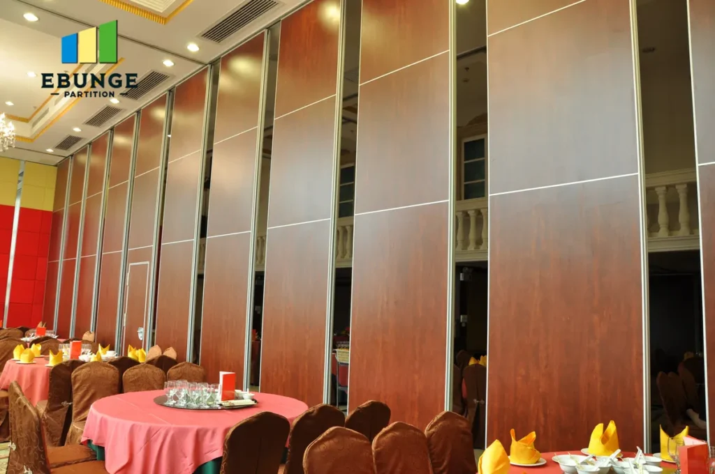 sliding partition wall track system in a hotel ballroom