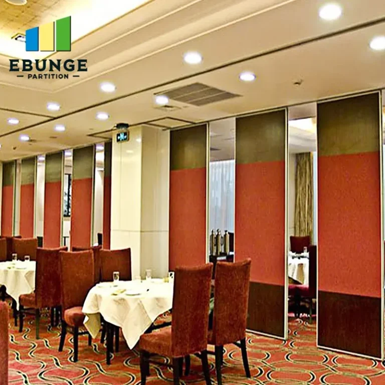 operable wall system in a hotel banquet hall with acoustic panels