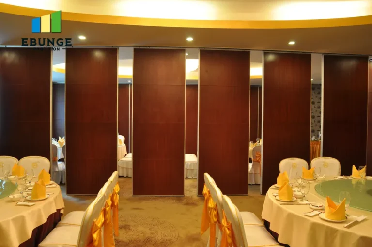 of a hotel banquet hall with a movable partition wall partially open