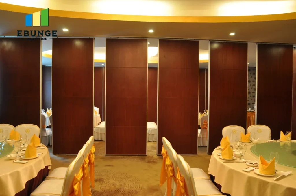 top hung operable walls in banquet hall with acoustic movable partition
