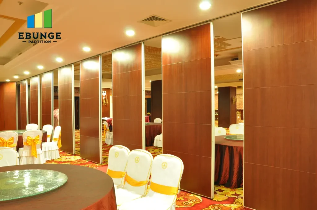 operable wall system in a modern training center with acoustic panels
