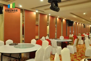 movable acoustic wall partition system in a modern office meeting room