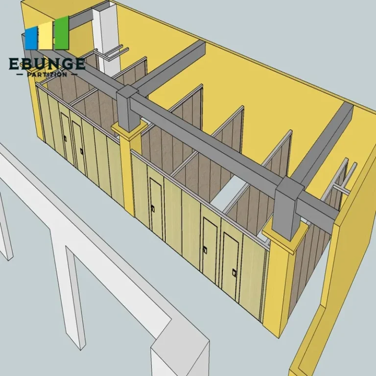 acoustic operable wall partition in an exhibition hall