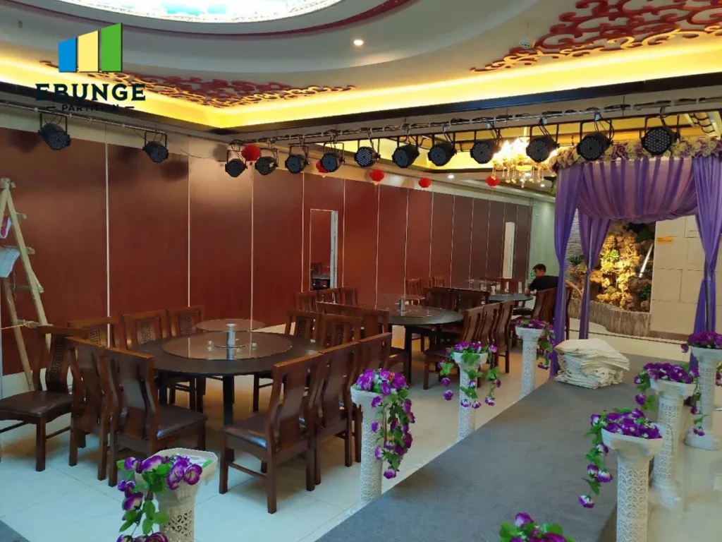 movable acoustic wall track system in restaurant private room