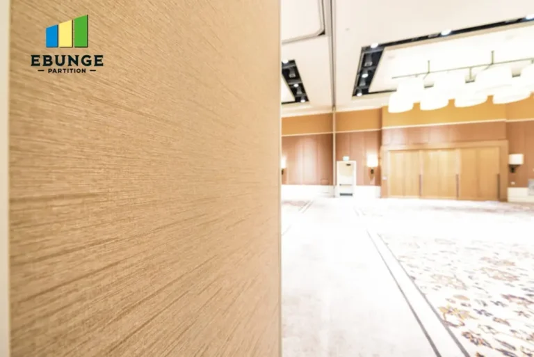 close-up of top hung partition without floor rail