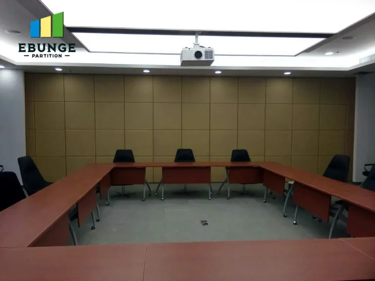 sliding partition wall system in a modern office meeting room
