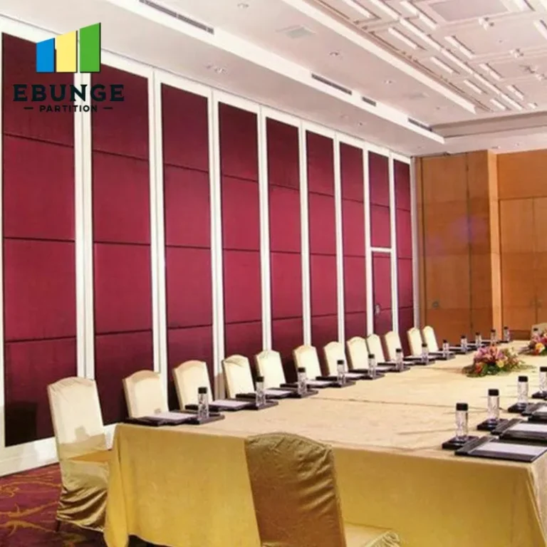 of a movable partition wall in an exhibition hall with cost breakdown overlay