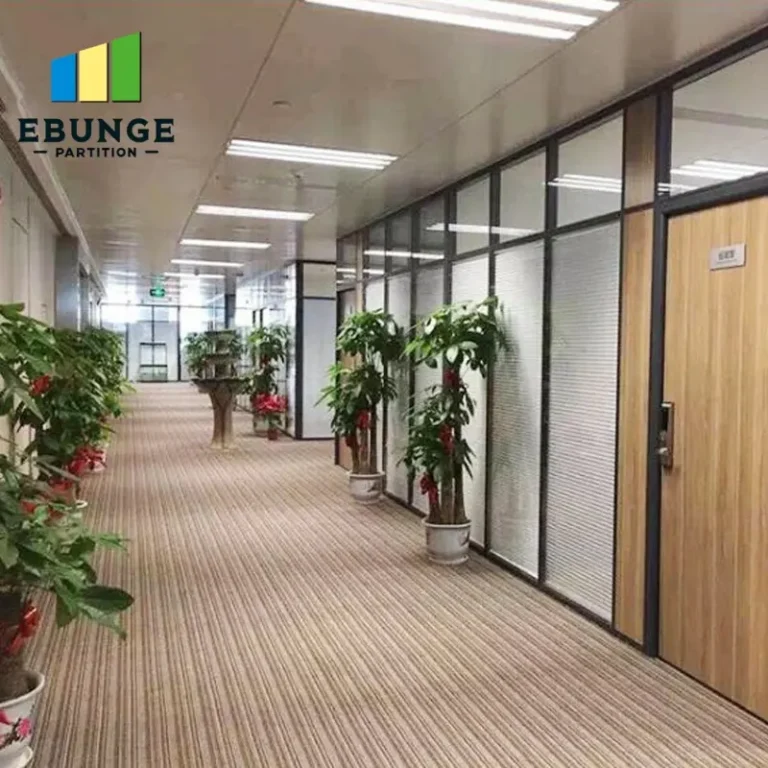 of sliding partition wall panels in a modern office meeting room