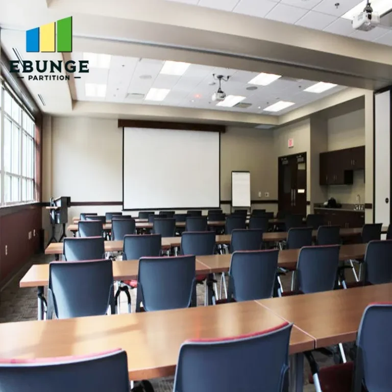 folding partition wall with door in an office meeting room