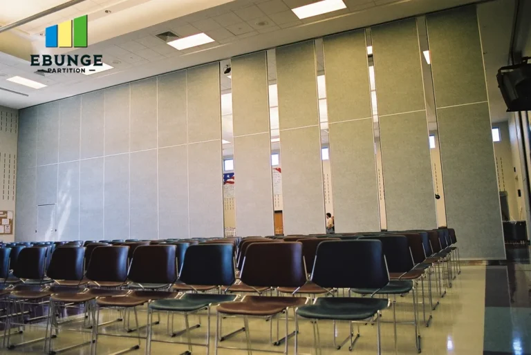 restaurant movable partition finishes with acoustic panels and wood veneer