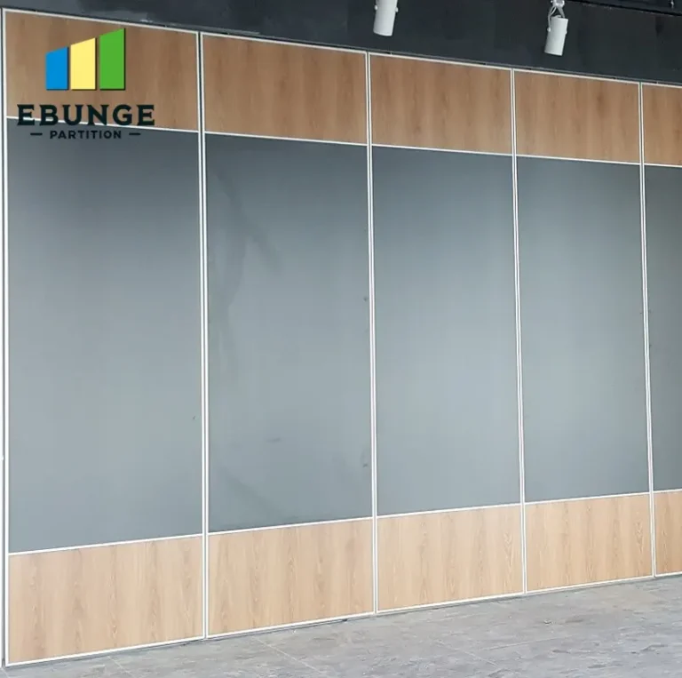 movable partition wall in an exhibition hall with acoustic panels