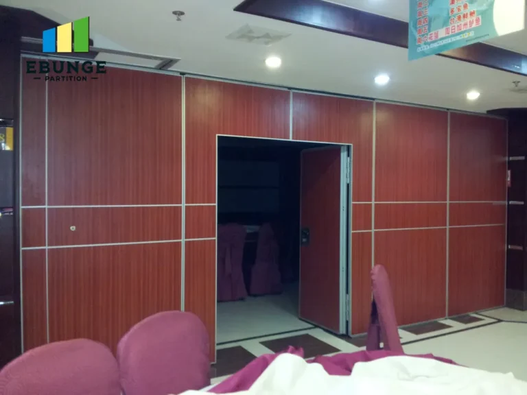 community center with movable partition wall in open position