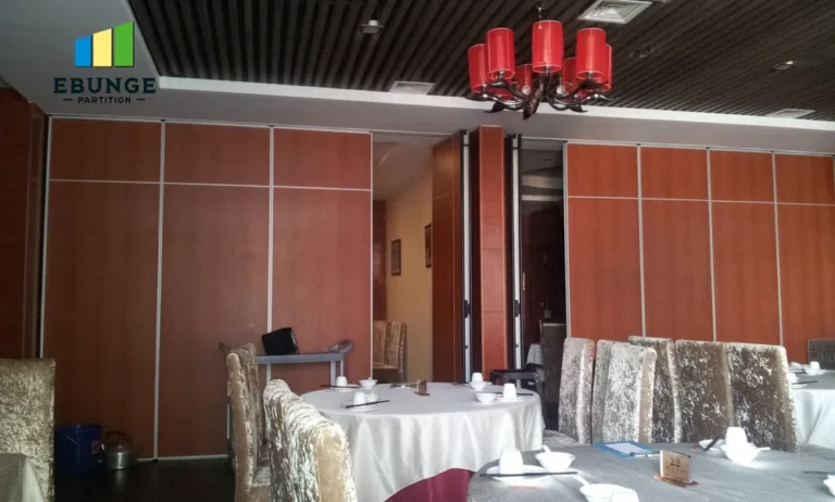 of a sliding wall system in a hotel restaurant private room