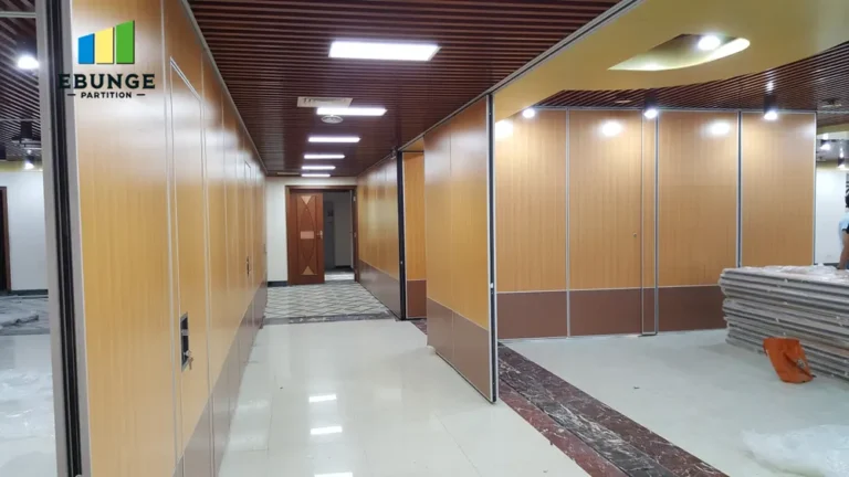 of a large exhibition hall with movable partition walls in open position