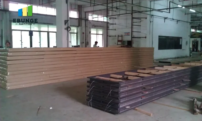 movable partition wall in a school hall with acoustic panels
