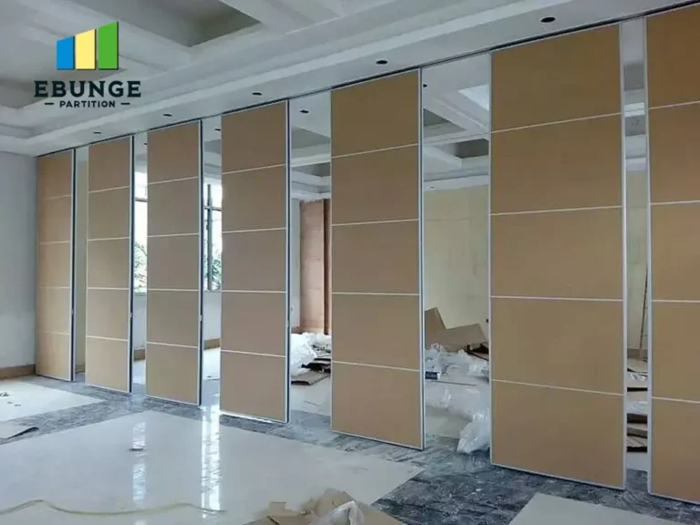 of sliding partition wall panels in a modern office meeting room