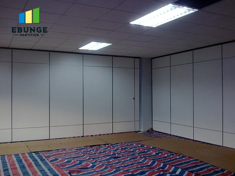 movable partition wall in a modern school hall with acoustic panels