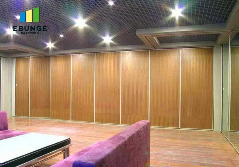 close-up of acoustic sliding partition wall panels showcasing panels and tracks