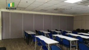 movable partition stacking layout in an office meeting room