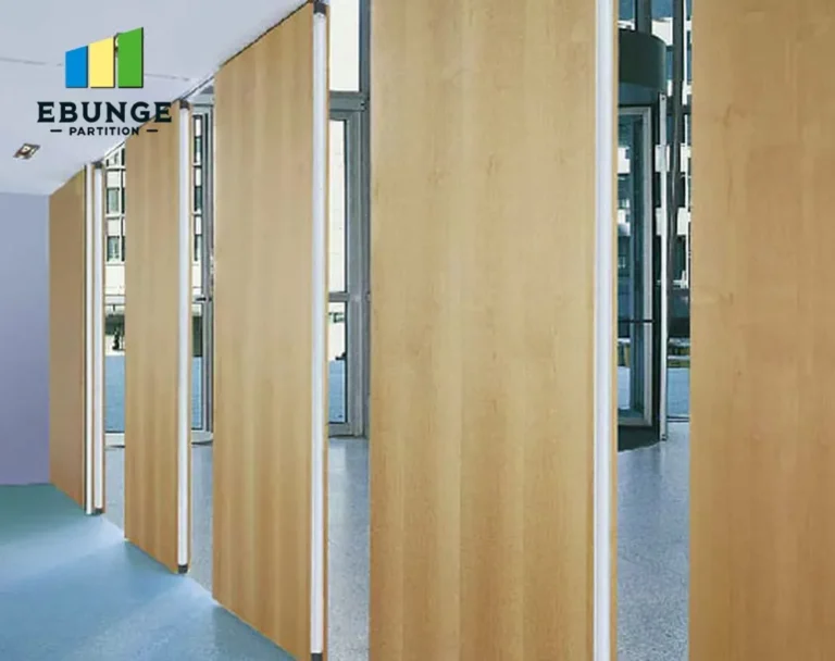 of sliding folding wall in a bright office meeting room