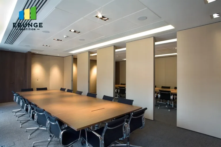 flexible partition wall in an office meeting room with acoustic panels