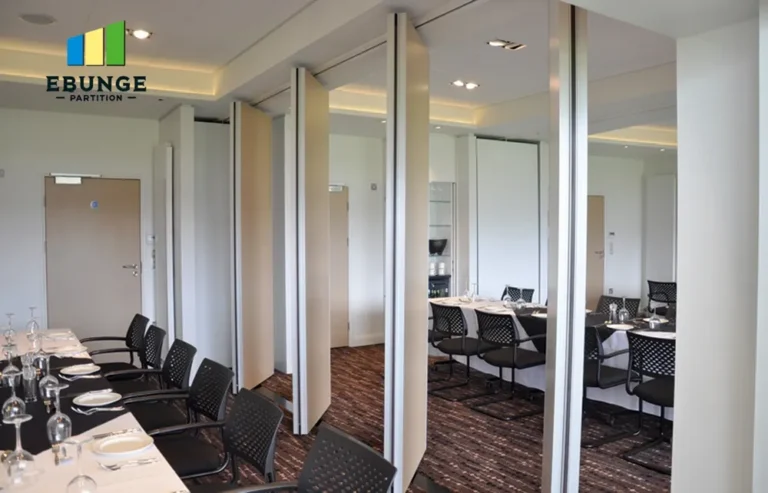community center hall with folding partitions fully extended